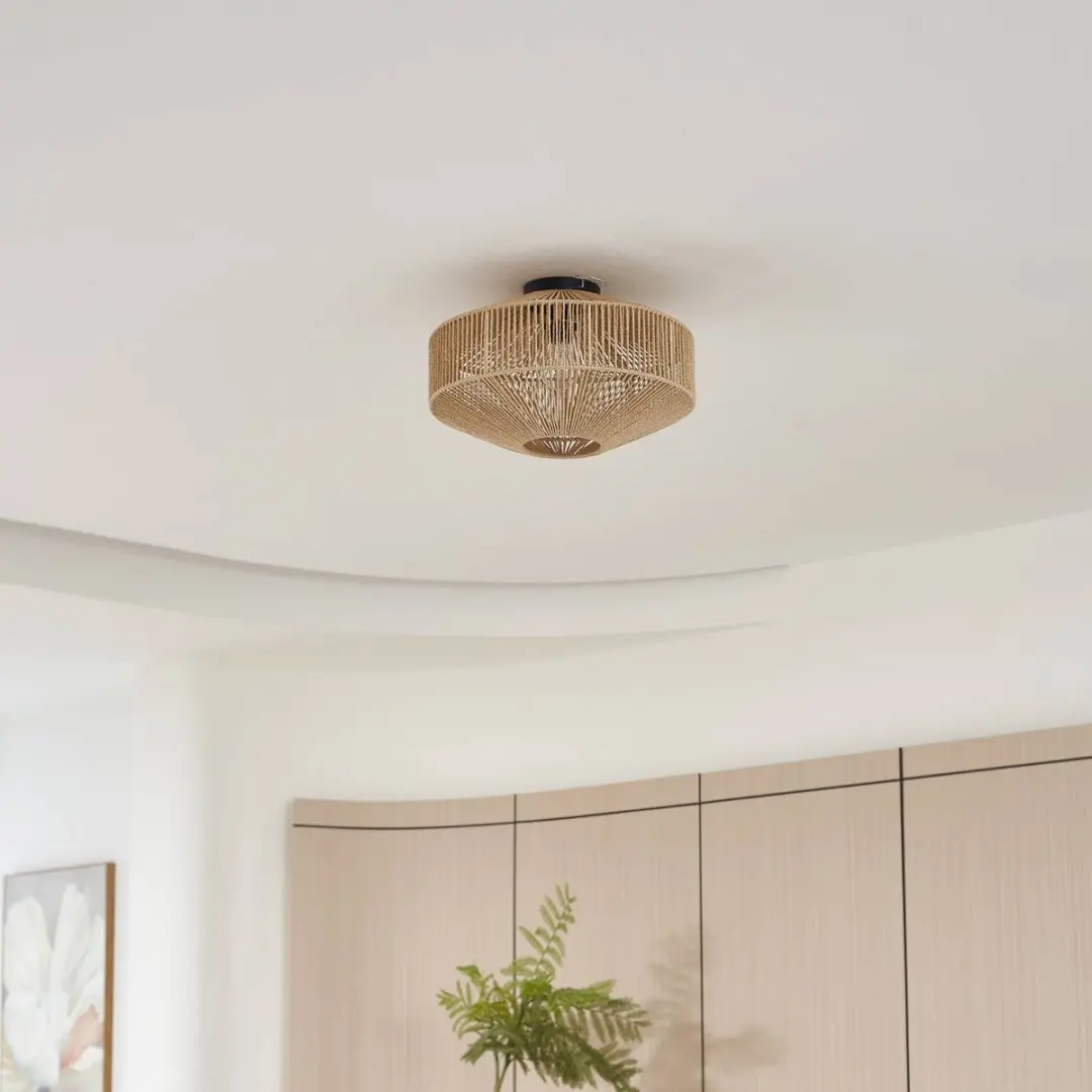 Lindby Plafondlamp IJzer Papier 40cm - Hout/Zwart