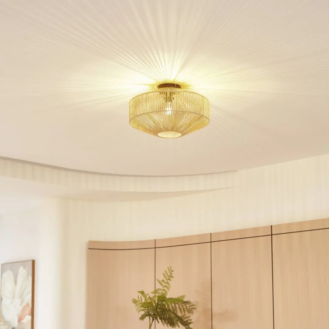 Lindby Plafondlamp IJzer Papier 40cm - Hout/Zwart
