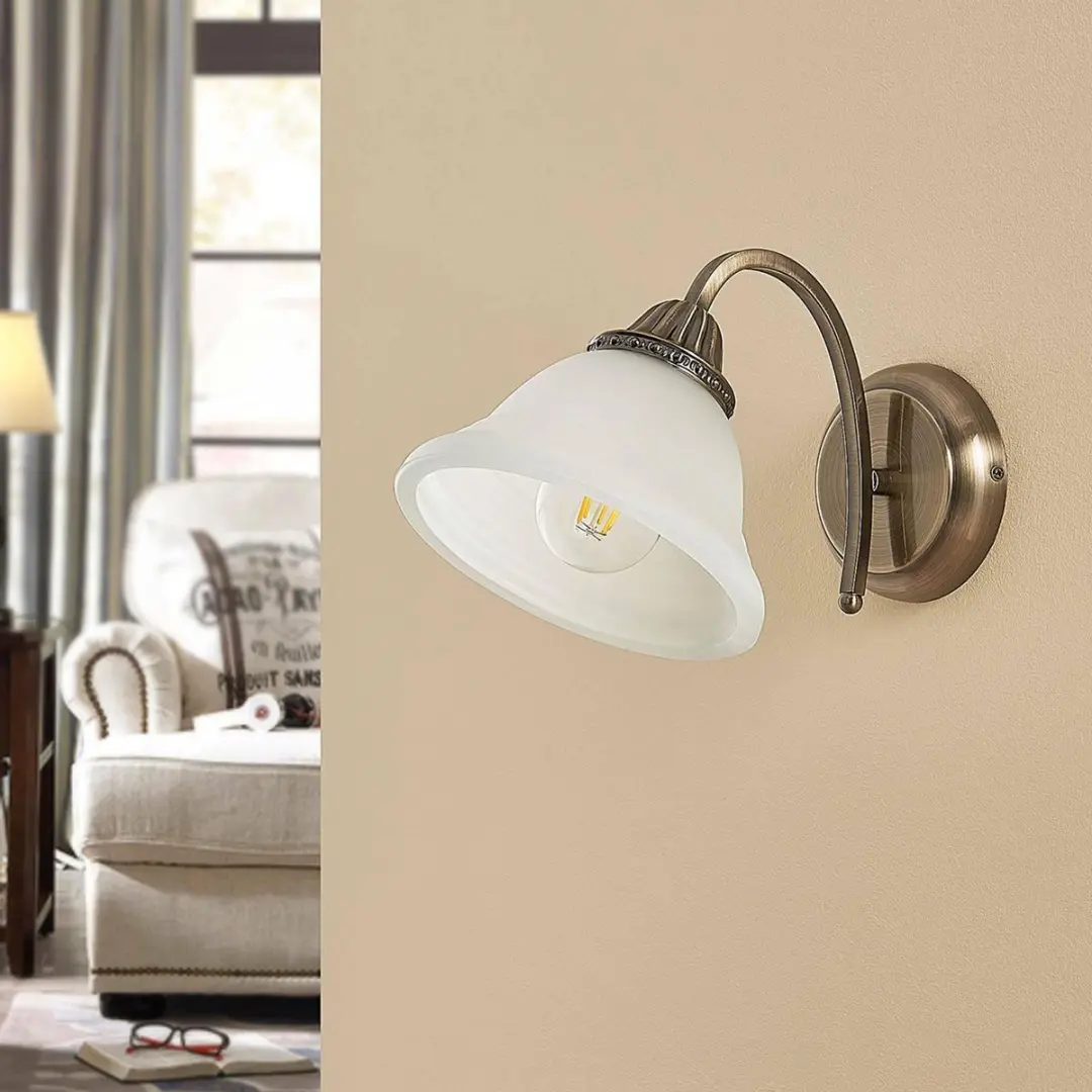 Lindby Wandlamp 1 Licht E27 - Wit Albast & Antiek Messing