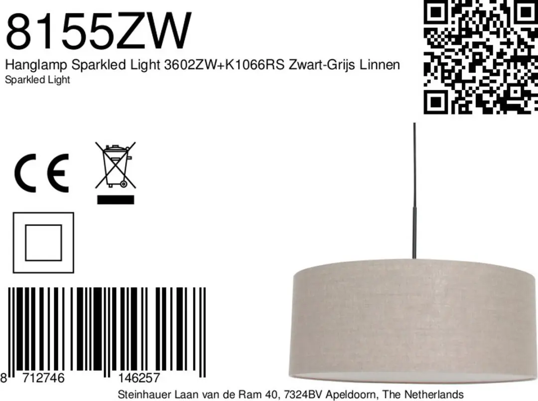 Steinhauer Sparkled Light 8155ZW Hanglamp - 50cm Zwart