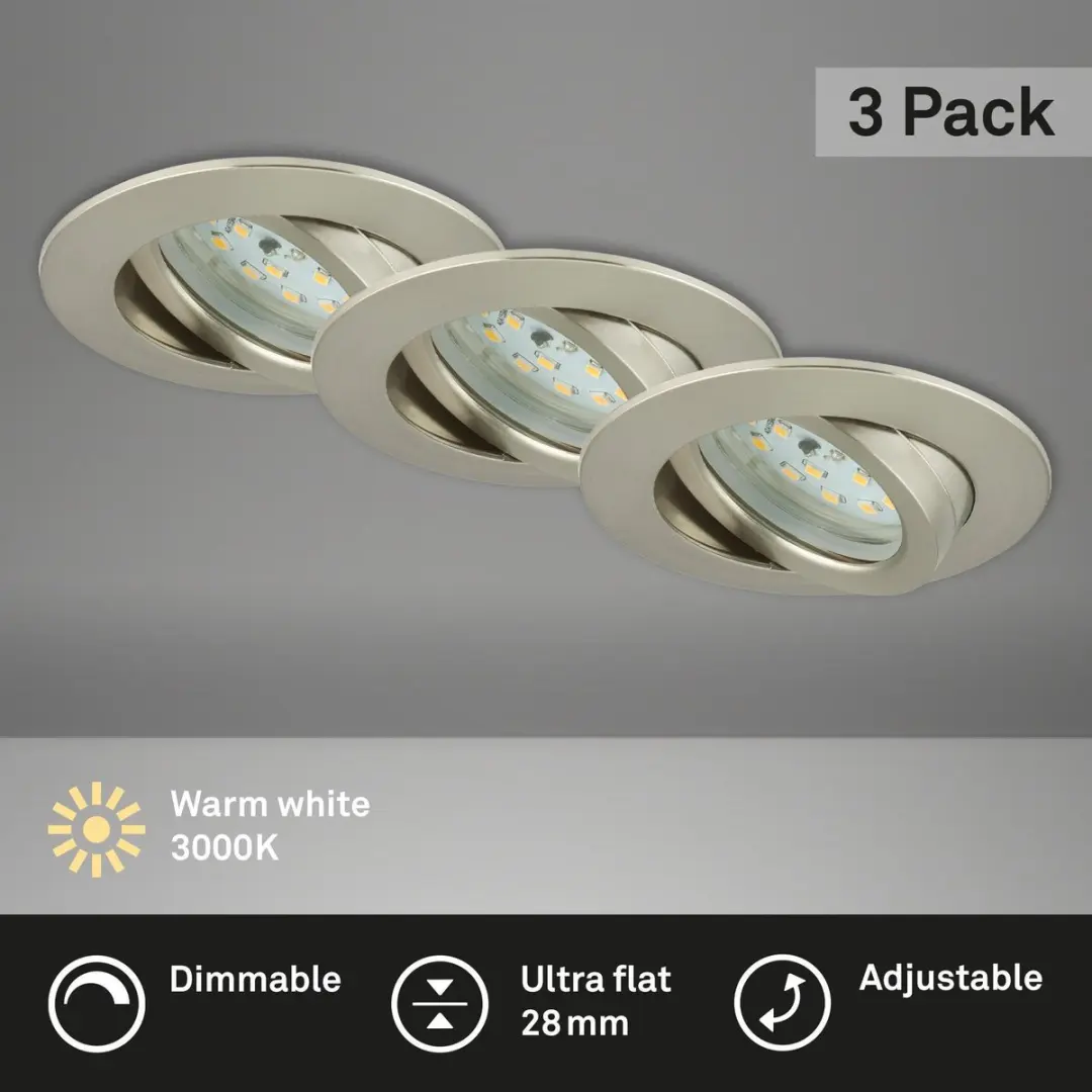 Briloner Attach Dim Inbouwspots 3 Stuks - 5,5W Ø82mm Mat Nikkel