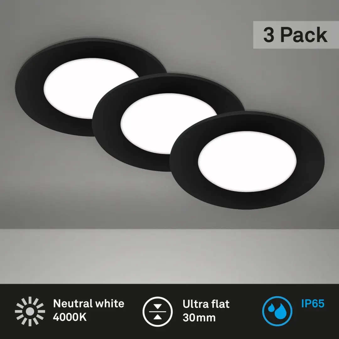 Briloner LED Inbouwlamp Ultra Flat 3x3W - Ø8,6cm - Zwart