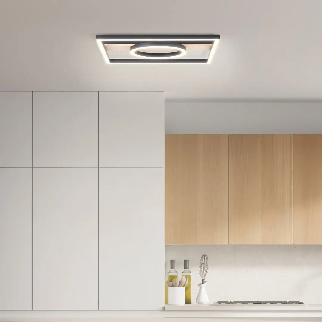 Brilliant Maureen LED Plafondlamp 24W - Zwart/Hout - afbeelding 6 van 6
