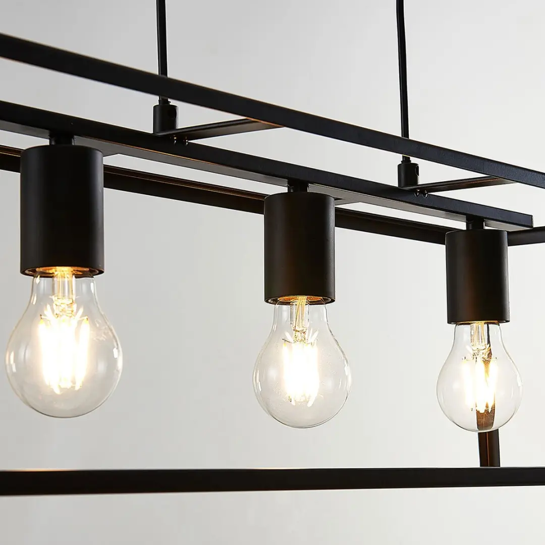 Lindby Hanglamp 3-lichts E27 - Staal - 20cm - Zwart mat