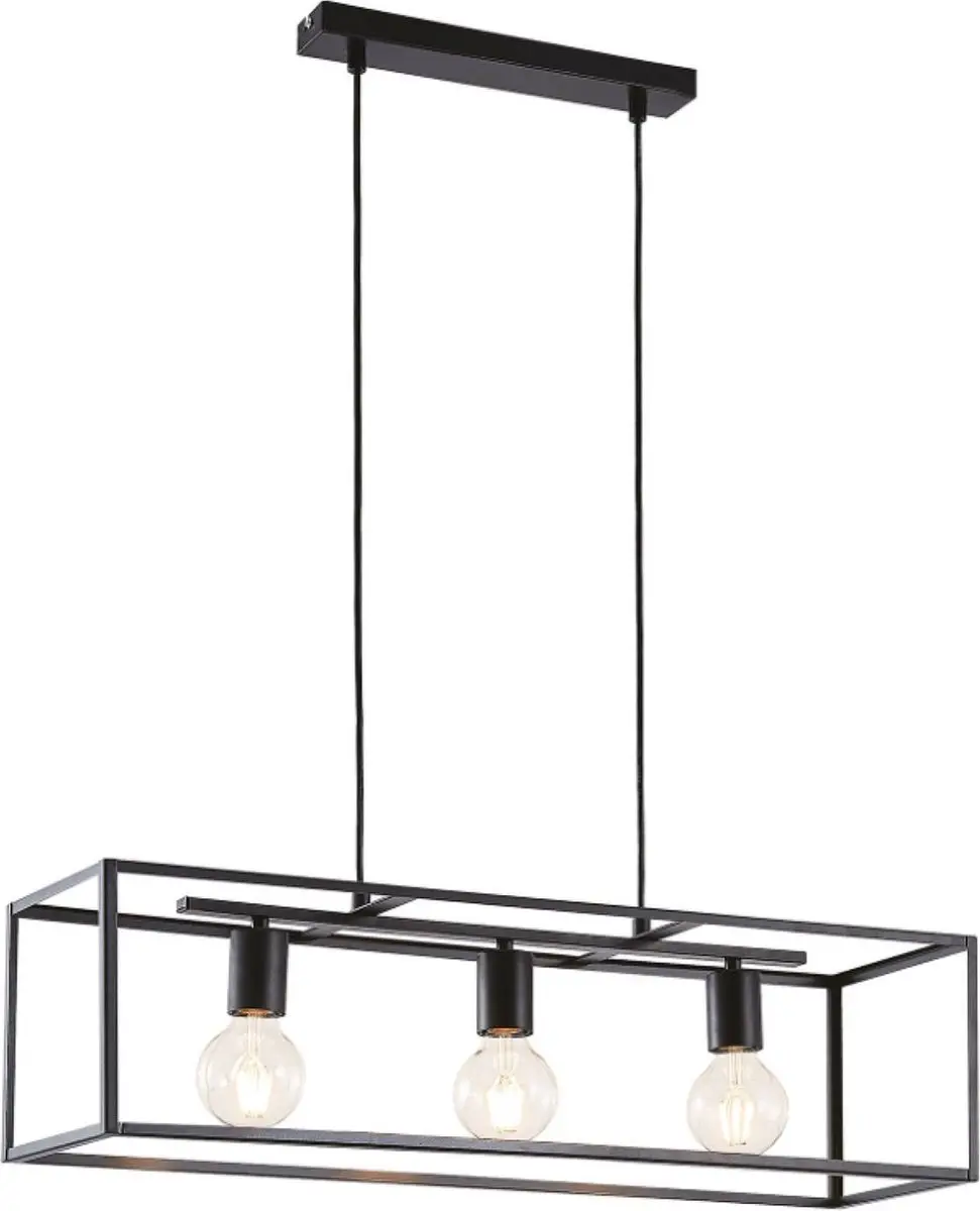 Lindby Hanglamp 3-lichts E27 - Staal - 20cm - Zwart mat