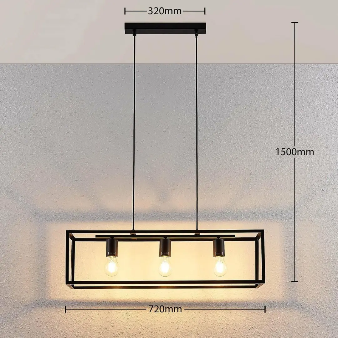 Lindby Hanglamp 3-lichts E27 - Staal - 20cm - Zwart mat