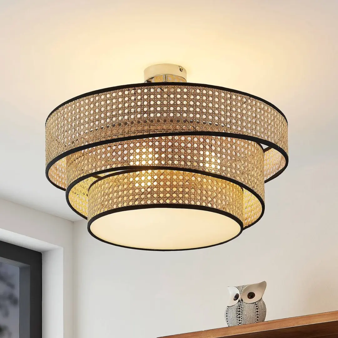 Lucande Plafondlamp 3-lichts - Ø56cm - Licht hout/chroom