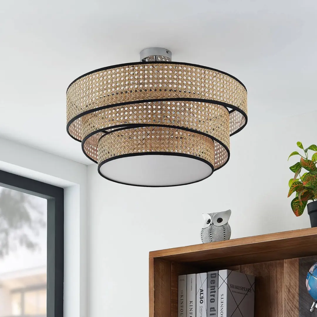 Lucande Plafondlamp 3-lichts - Ø56cm - Licht hout/chroom