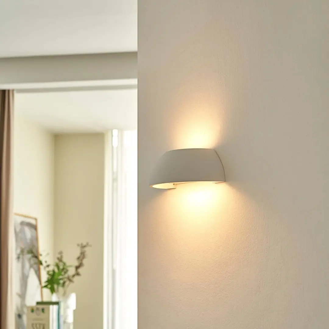 Lindby Wandlamp Gips Metaal Glas E14 - 1 Lichtpunt - Wit