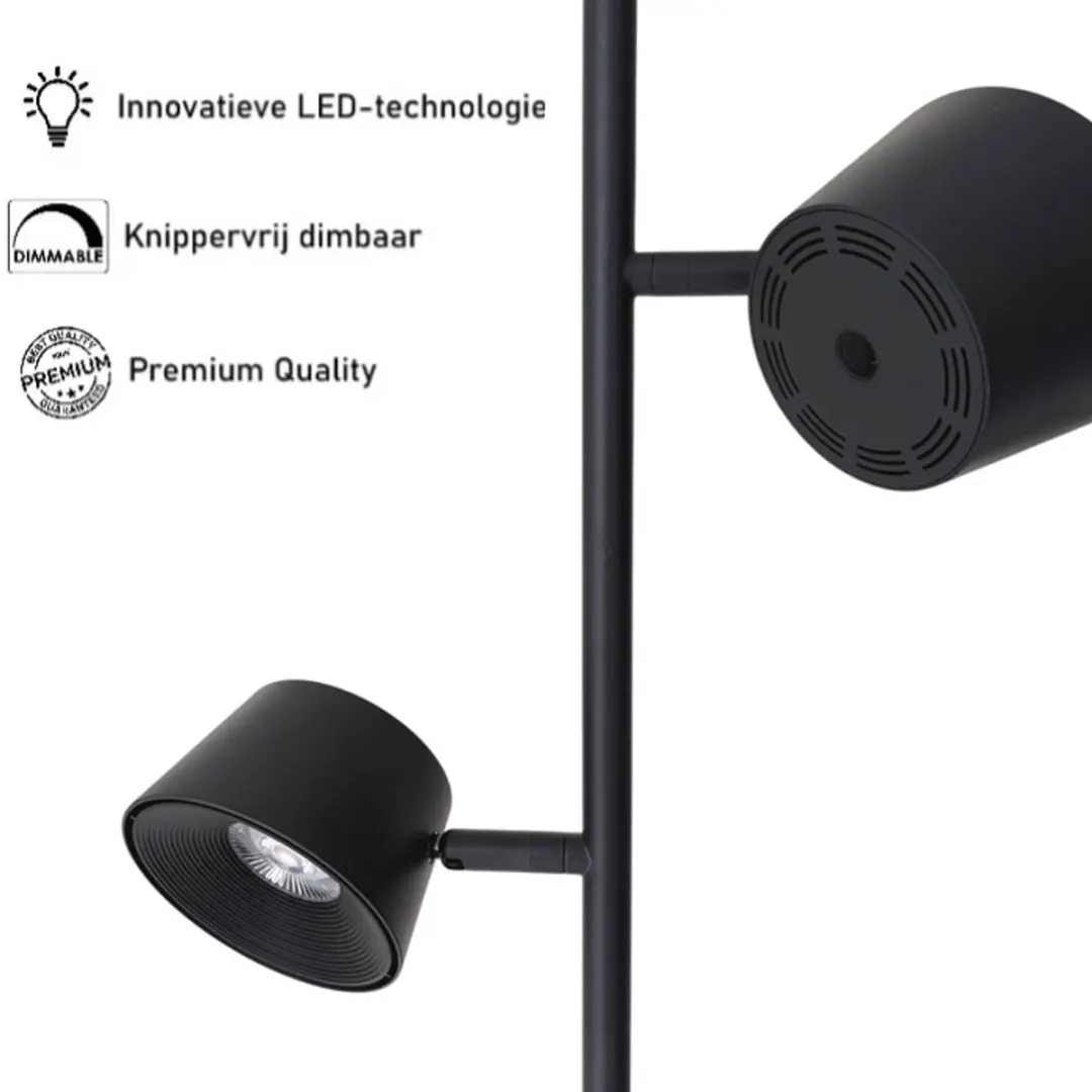 Freelight Cugino Vloerlamp - 2x 6,2W Warm Wit - 140cm Zwart