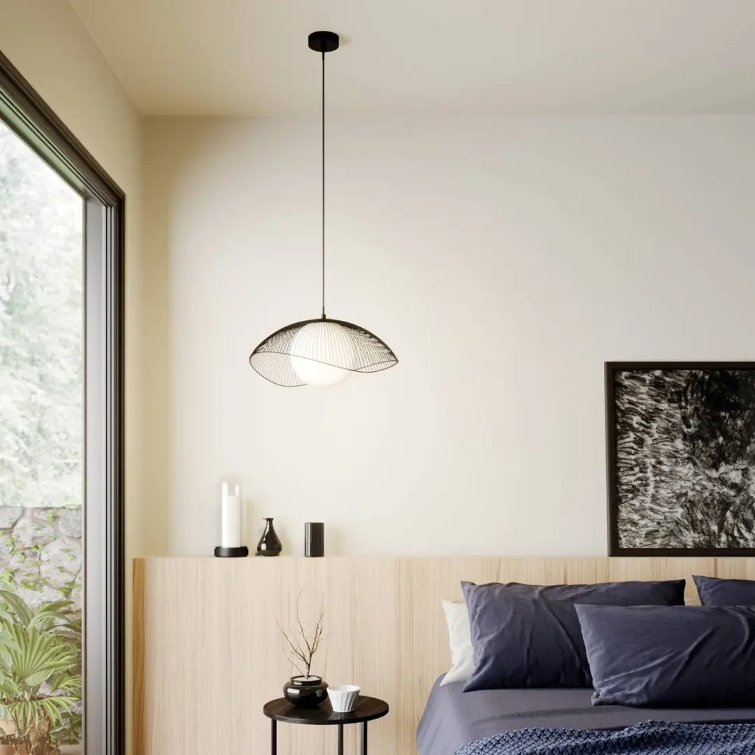 Lindby Hanglamp 1 Licht - Staal/Glas - E27 - Zwart/Wit