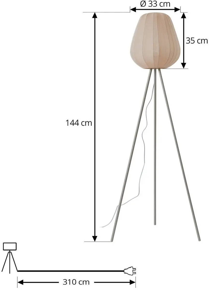 Lindby Vloerlamp Textiel 1 Licht E27 - 144cm - Beige