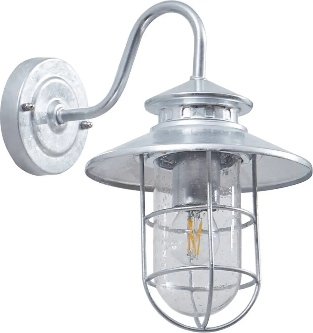 Lindby Wandlamp Buiten Staal Glas 31.7cm E27 - Verzinkt Zilver