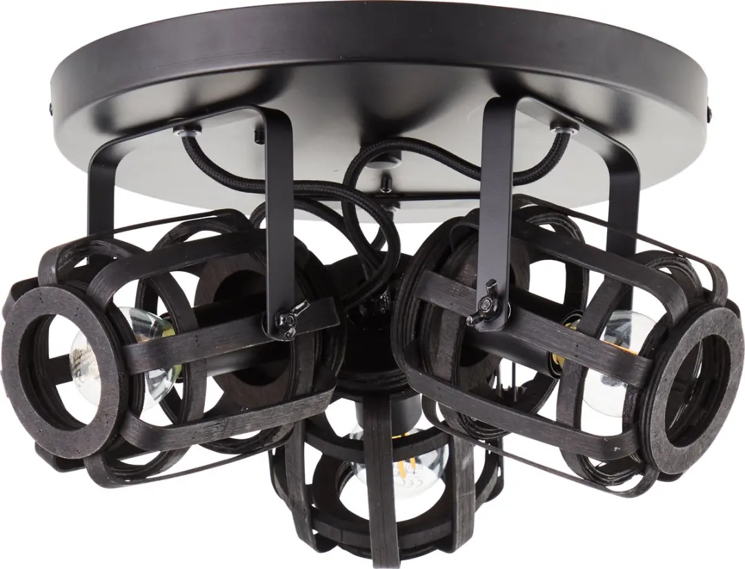 Brilliant Woodrow Ronde Spot 3-vlamms - 3x42W E14 - Ø34cm - Donker hout/zwart Metaal/bamboe