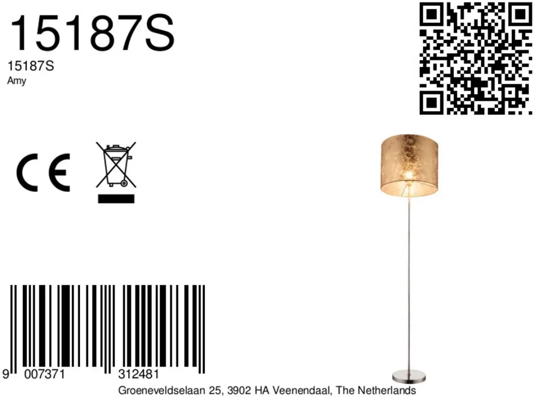 Globo Amy Vloerlamp Goud Ø40cm - E27