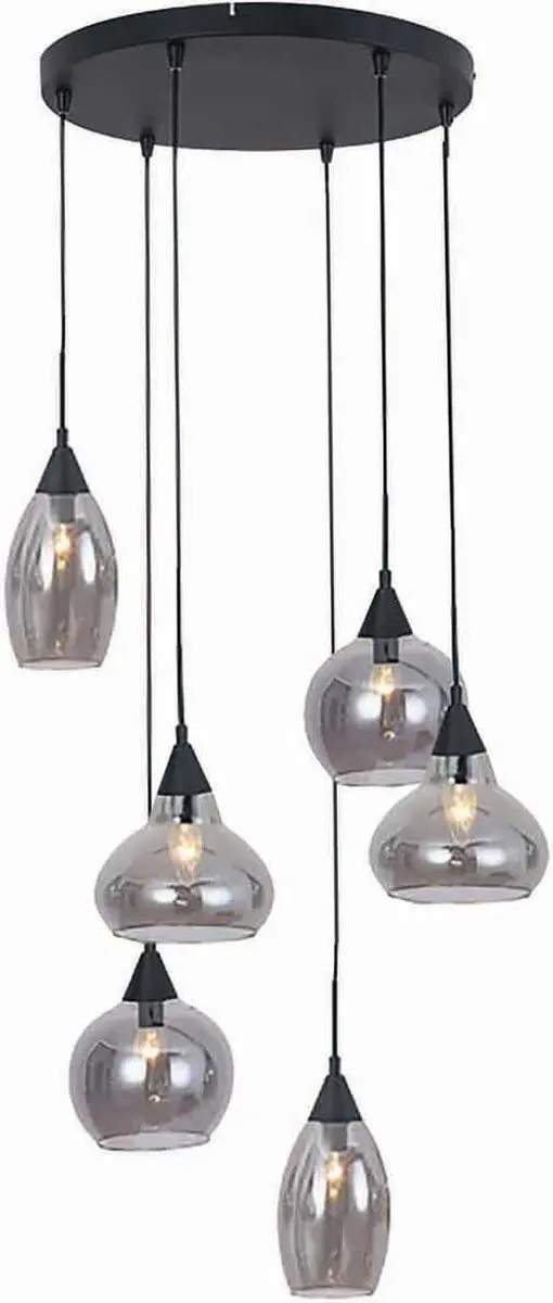 Freelight Hanglamp Macchia 6 - 9 Lichts Ø40cm Smoke Glas - Zwart