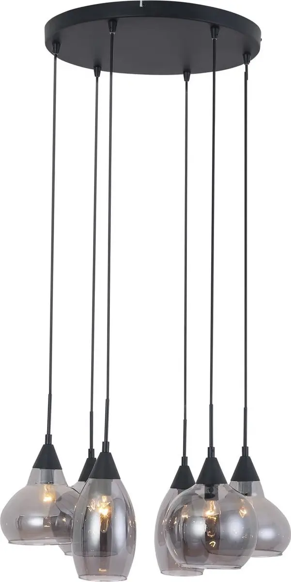 Freelight Hanglamp Macchia 6 - 9 Lichts Ø40cm Smoke Glas - Zwart