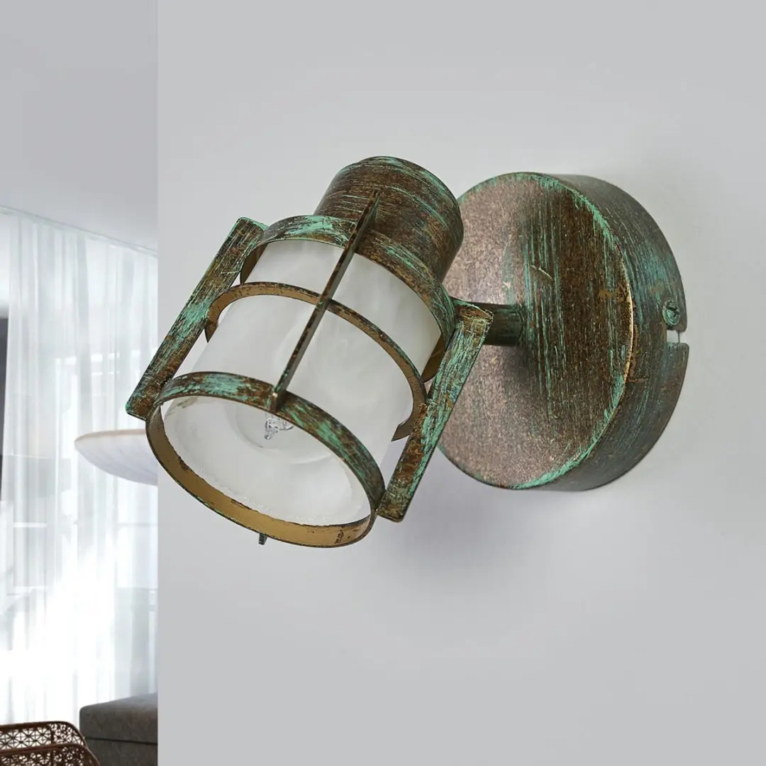 Lindby Wandlamp Glas Metaal 1 Licht E14 - 40W - Kopergroen/Wit