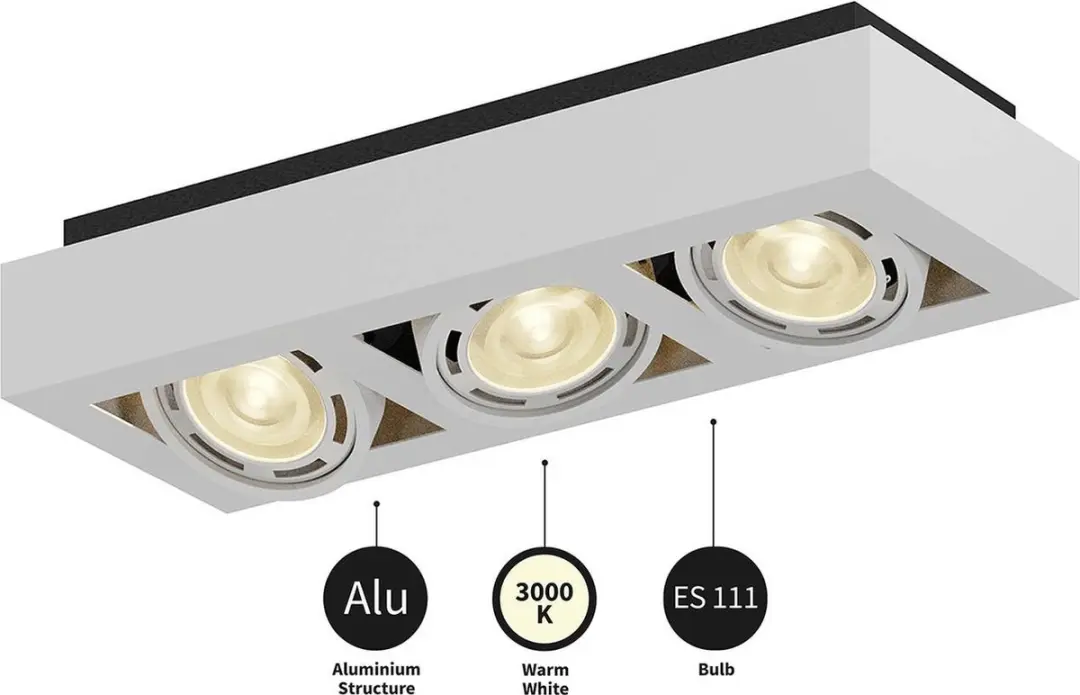 ARCCHIO Plafondlamp 3x GU10 Aluminium - Wit - afbeelding 6 van 6
