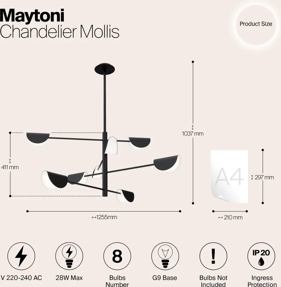 Maytoni Mollis Kroonluchter - 8 Lichtpunten - Zwart