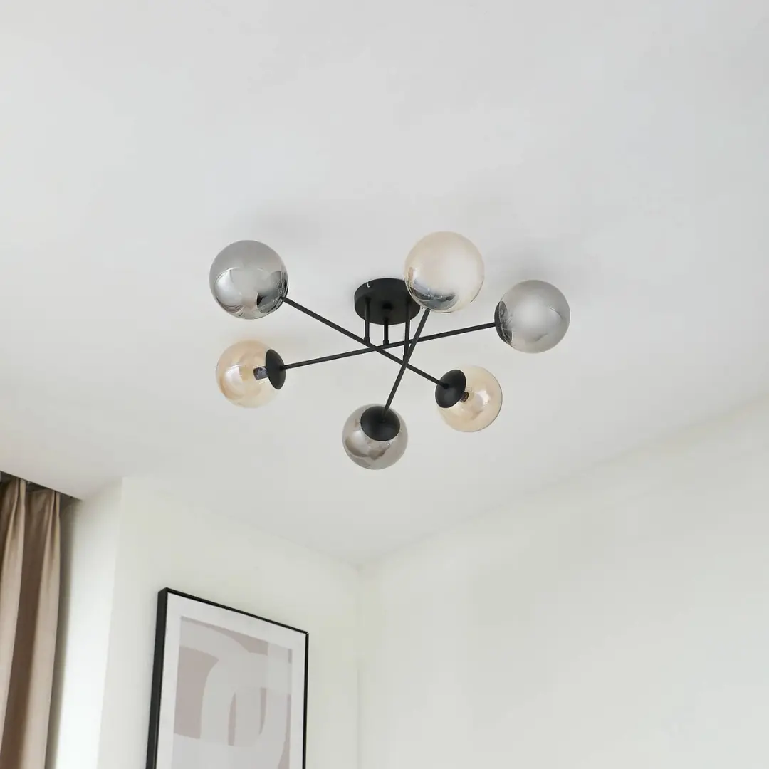 Lindby Plafondlamp 6x E14 80cm - Zwart/Rookgrijs
