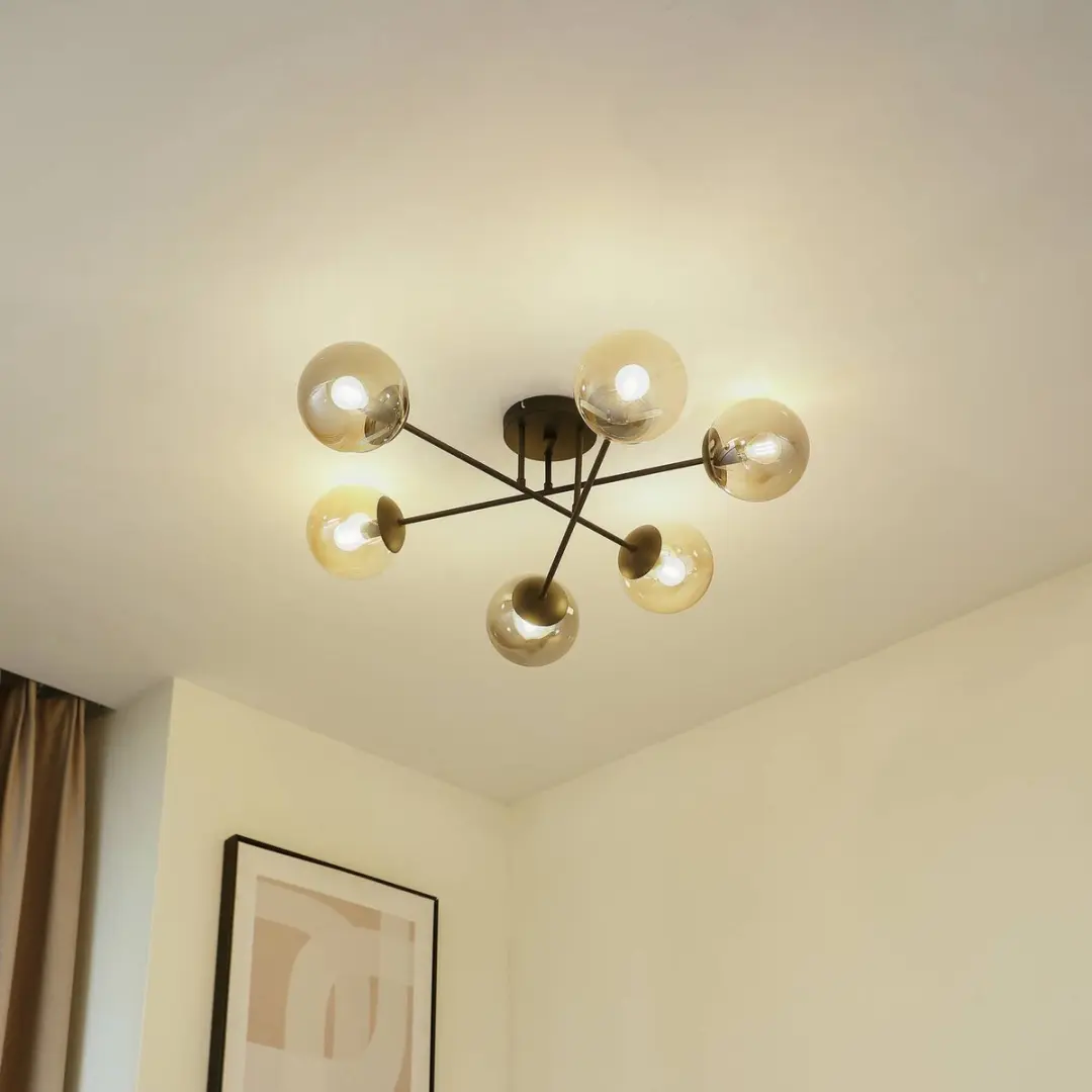 Lindby Plafondlamp 6x E14 80cm - Zwart/Rookgrijs