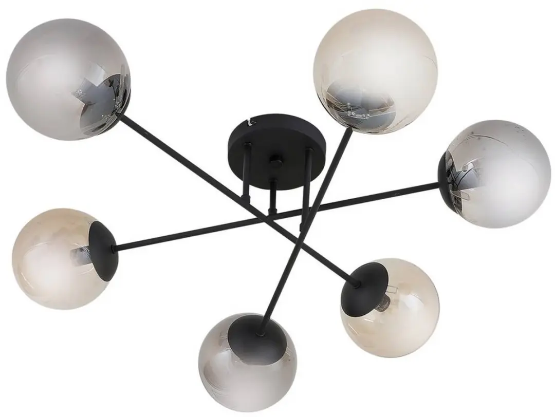 Lindby Plafondlamp 6x E14 80cm - Zwart/Rookgrijs