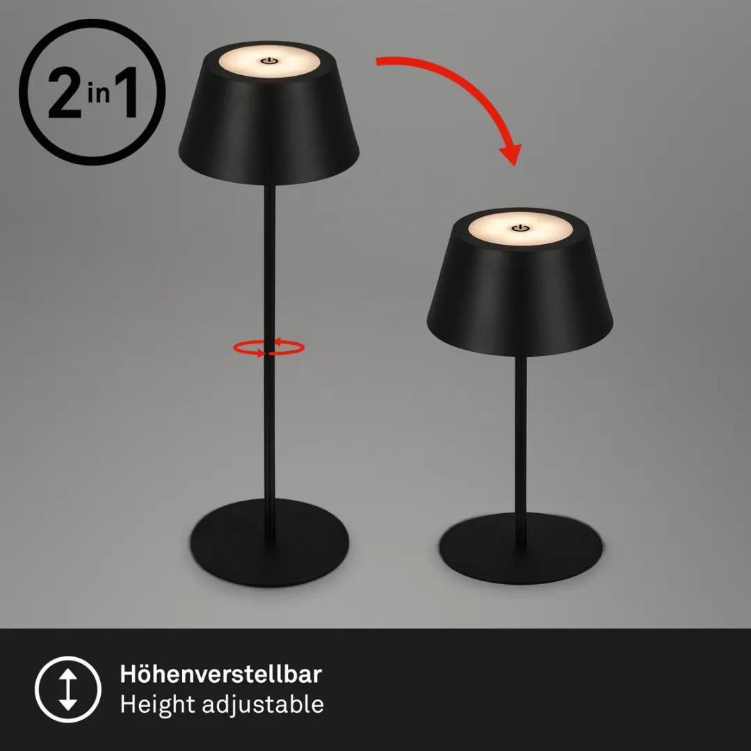 Briloner Kiki RGB Tafellamp - Oplaadbaar USB-C - Ø12cm - Zwart