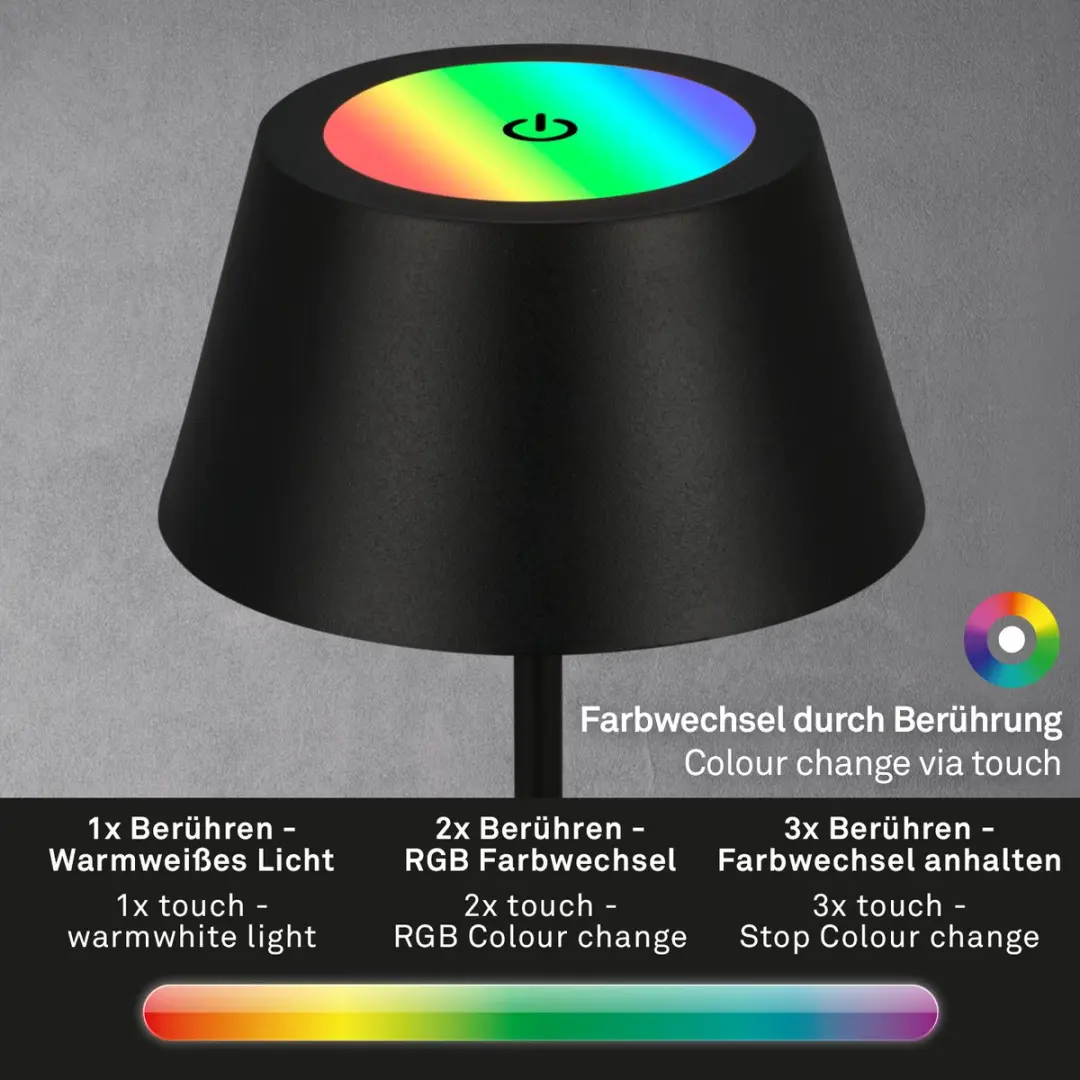 Briloner Kiki RGB Tafellamp - Oplaadbaar USB-C - Ø12cm - Zwart