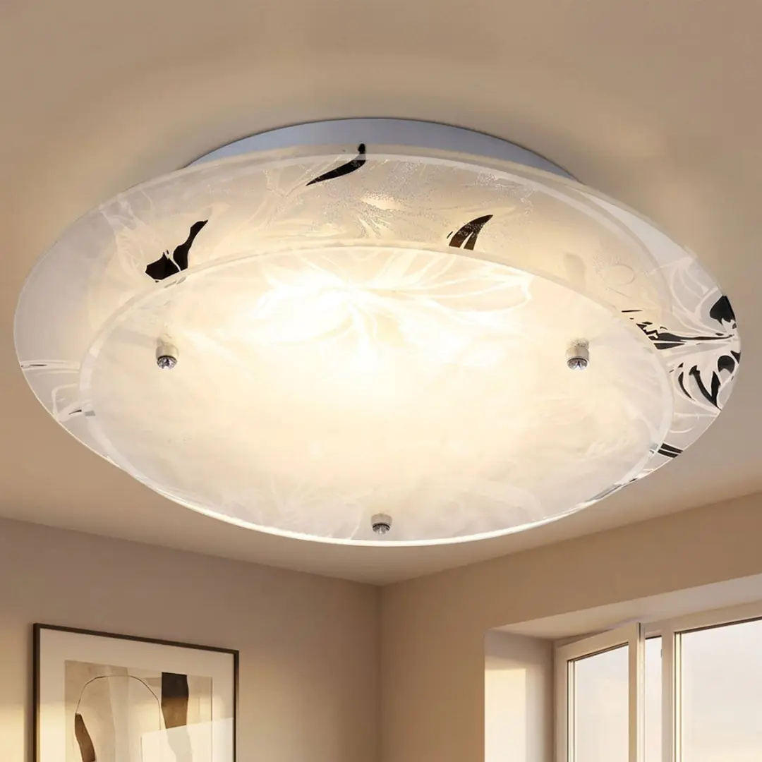 Globo Glazen Plafondlamp E27 - Ø25cm x 9,5cm - Wit - afbeelding 6 van 6