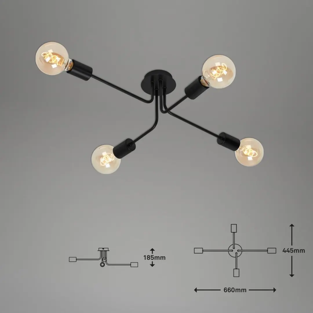 Briloner Kuglo Plafondlamp 4-Lichts E27 - Zwart