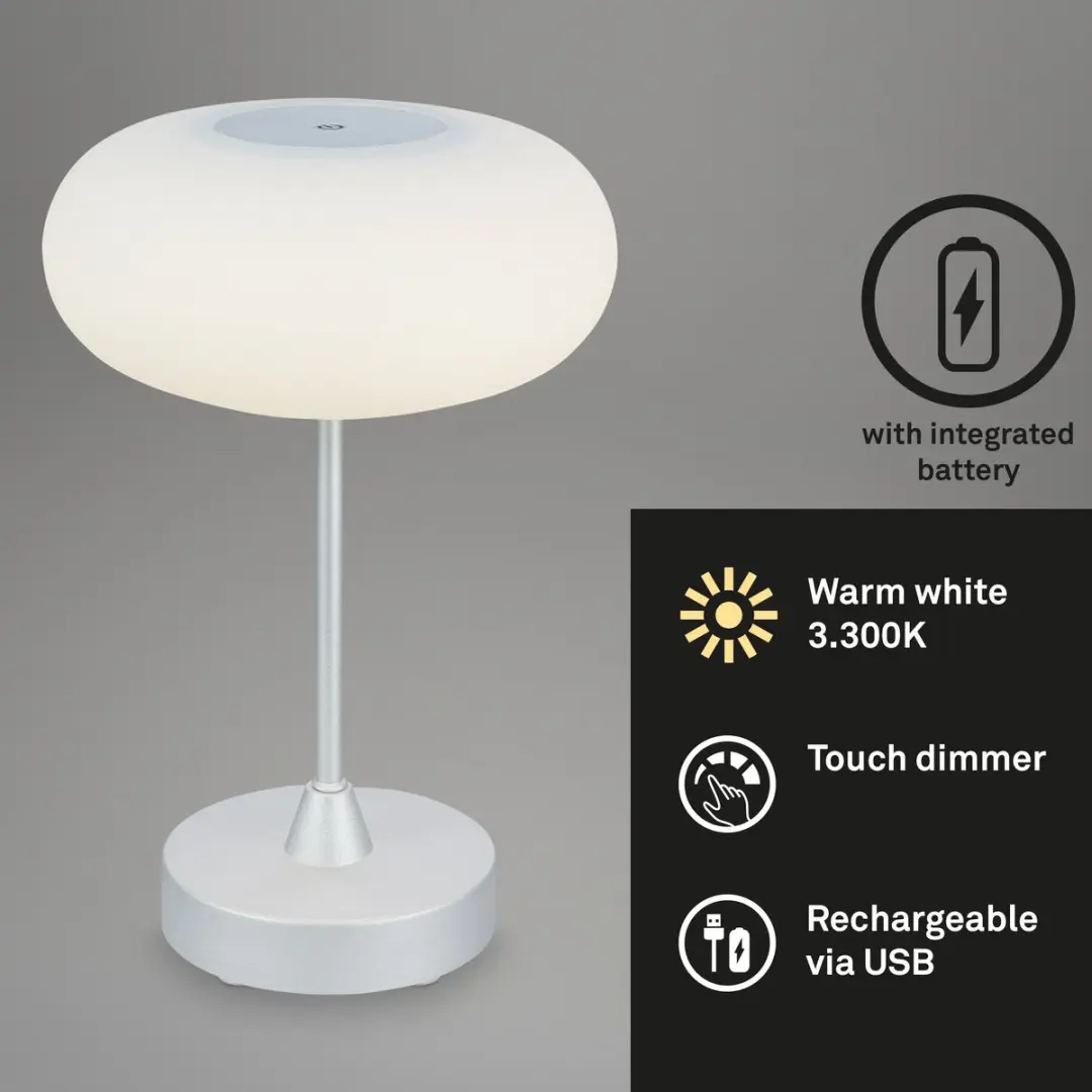 Briloner Olana LED Tafellamp Accu - 3.300K - Mat Chroom