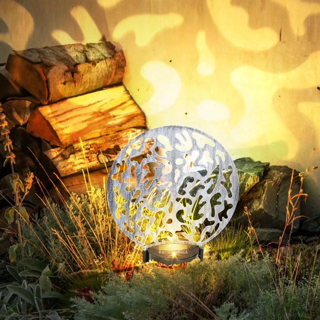 Globo Solarlamp Rond Buitenlamp - Metaal Zilver Antiek - 2x LED Warm Wit - 30x10x41cm - Set van 2