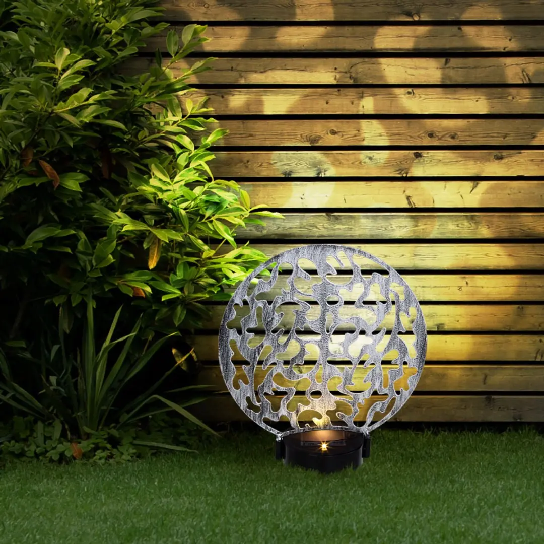 Globo Solarlamp Rond Buitenlamp - Metaal Zilver Antiek - 2x LED Warm Wit - 30x10x41cm - Set van 2