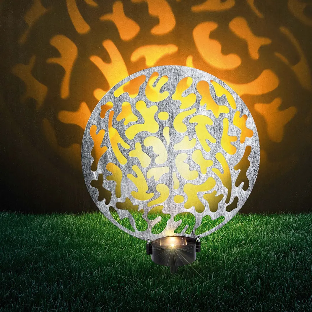 Globo Solarlamp Rond Buitenlamp - Metaal Zilver Antiek - 2x LED Warm Wit - 30x10x41cm - Set van 2