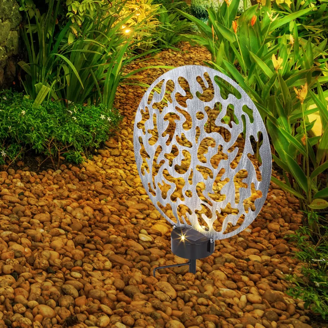 Globo Solarlamp Rond Buitenlamp - Metaal Zilver Antiek - 2x LED Warm Wit - 30x10x41cm - Set van 2