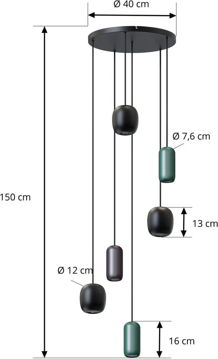 Lucande Hanglamp 6x GU10 - IJzer/metaal/PVC - Zwart mat/donkergroen mat/bruin mat