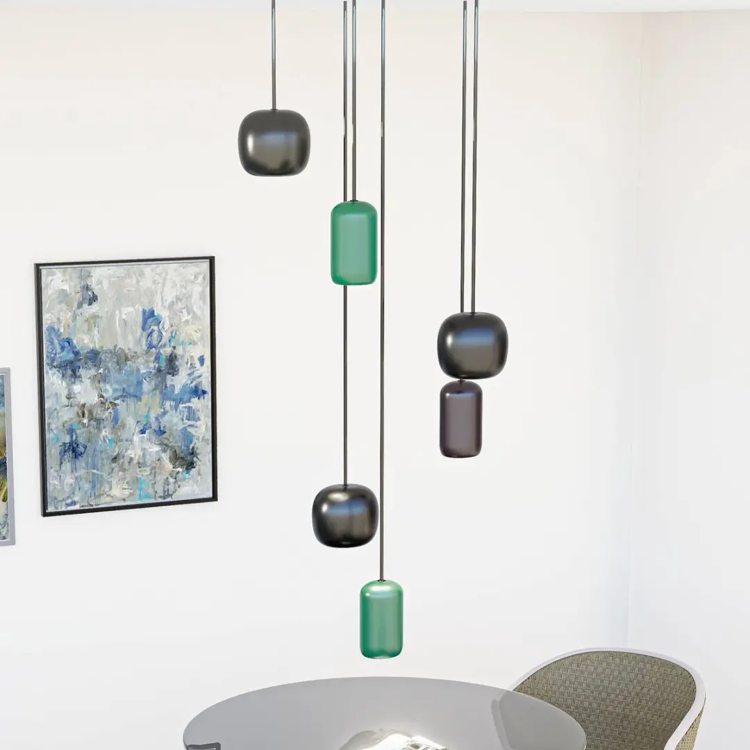 Lucande Hanglamp 6x GU10 - IJzer/metaal/PVC - Zwart mat/donkergroen mat/bruin mat