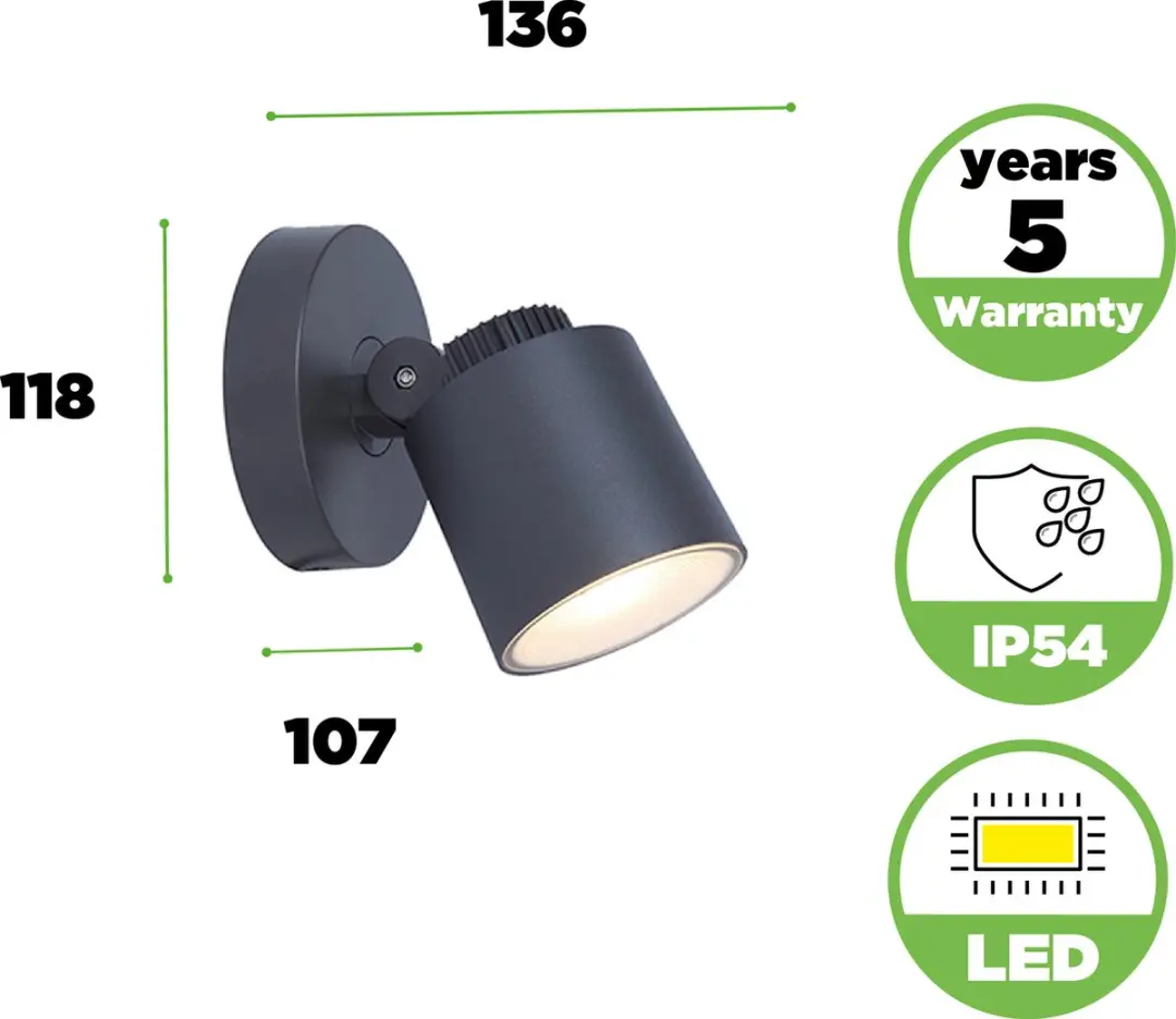 Lutec Explorer LED Wandlamp 380Lm 3000K - Donkergrijs