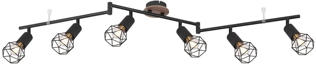Globo Vintage Plafondspot 6-vlam Houtlook Bruin - Zwart