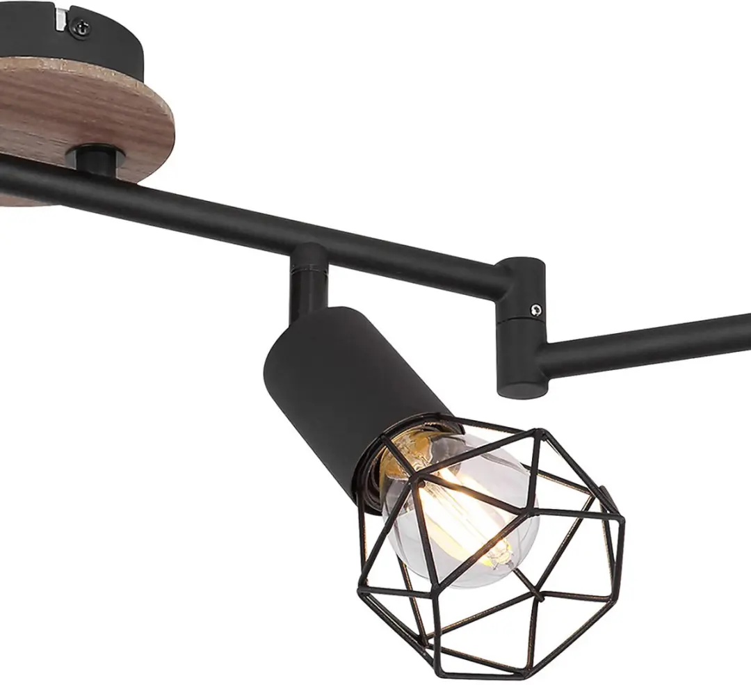 Globo Vintage Plafondspot 6-vlam Houtlook Bruin - Zwart