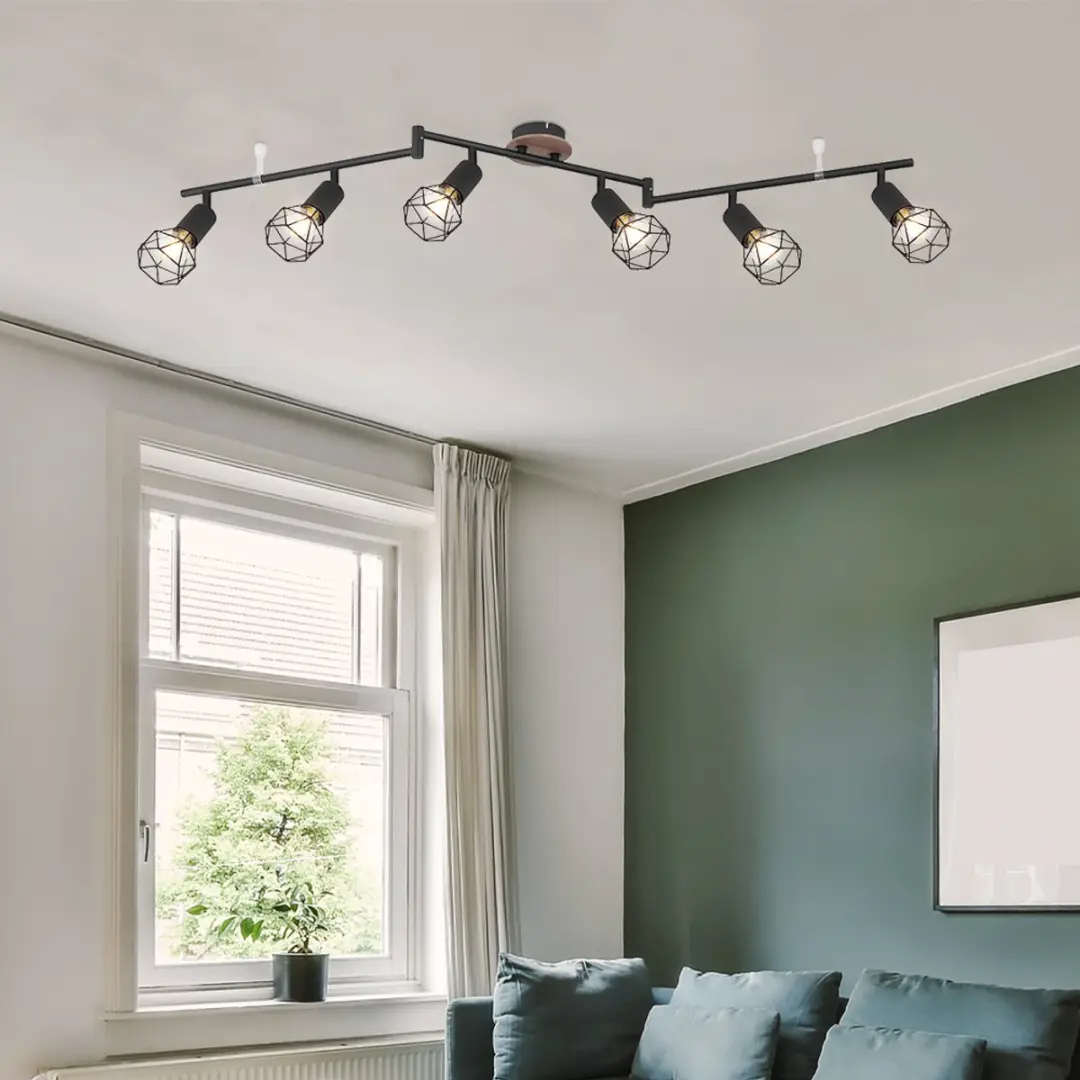 Globo Vintage Plafondspot 6-vlam Houtlook Bruin - Zwart