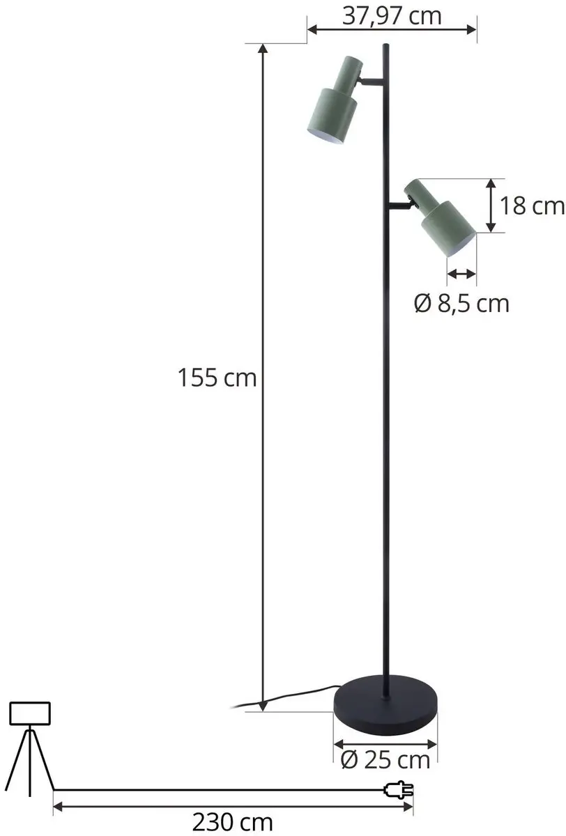 Lindby Vloerlamp 2-lichts IJzer - 155cm - Groen/Zwart