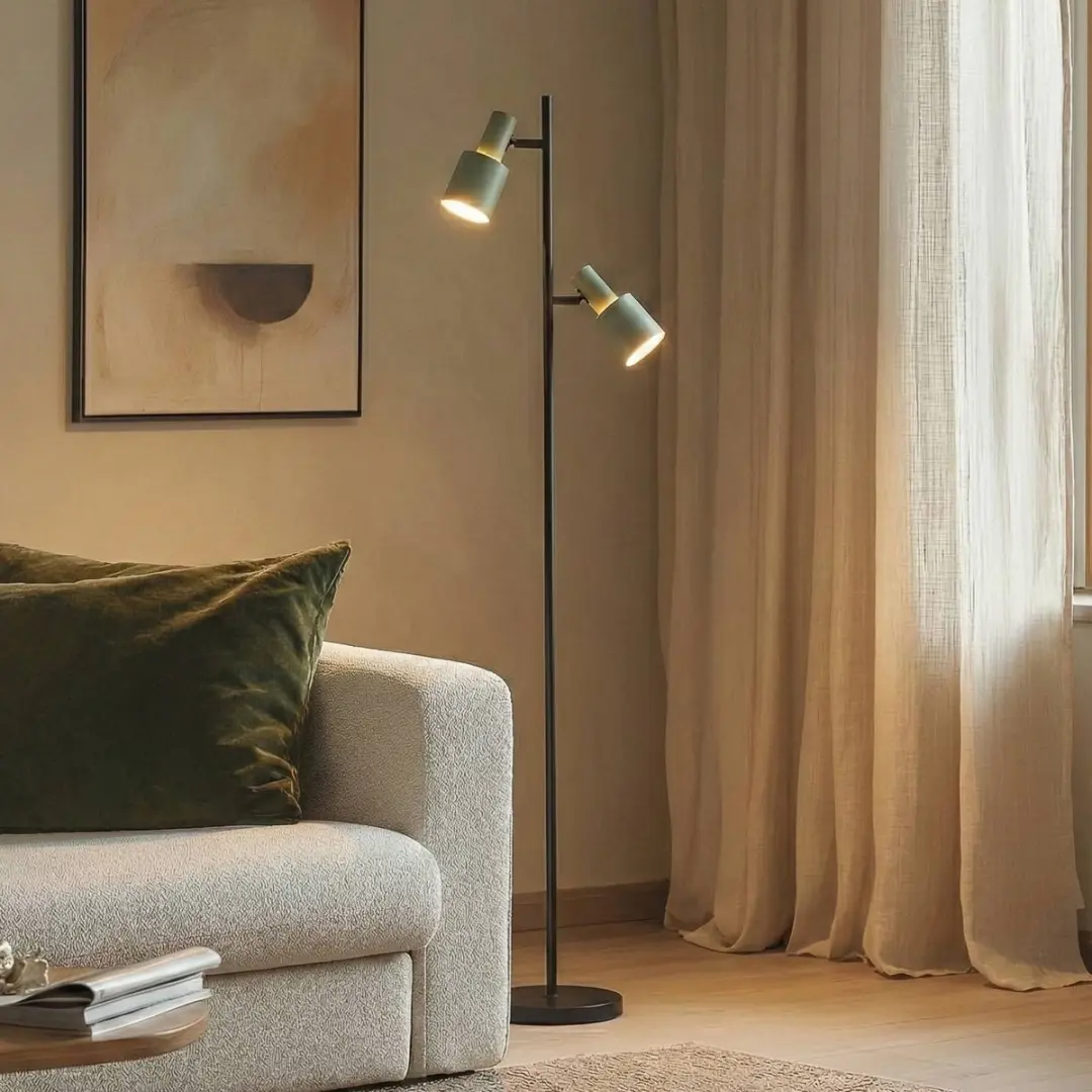 Lindby Vloerlamp 2-lichts IJzer - 155cm - Groen/Zwart