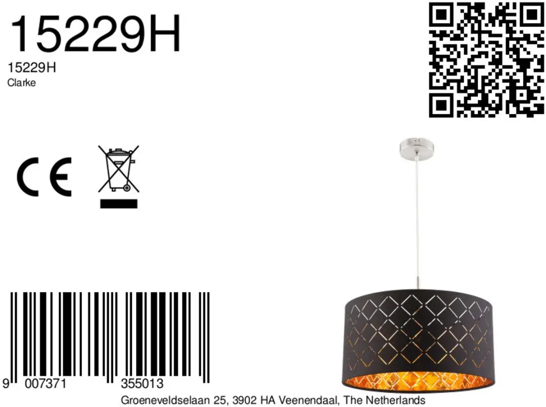 Globo Clarke Hanglamp - Ø40cm - Zwart - afbeelding 6 van 6