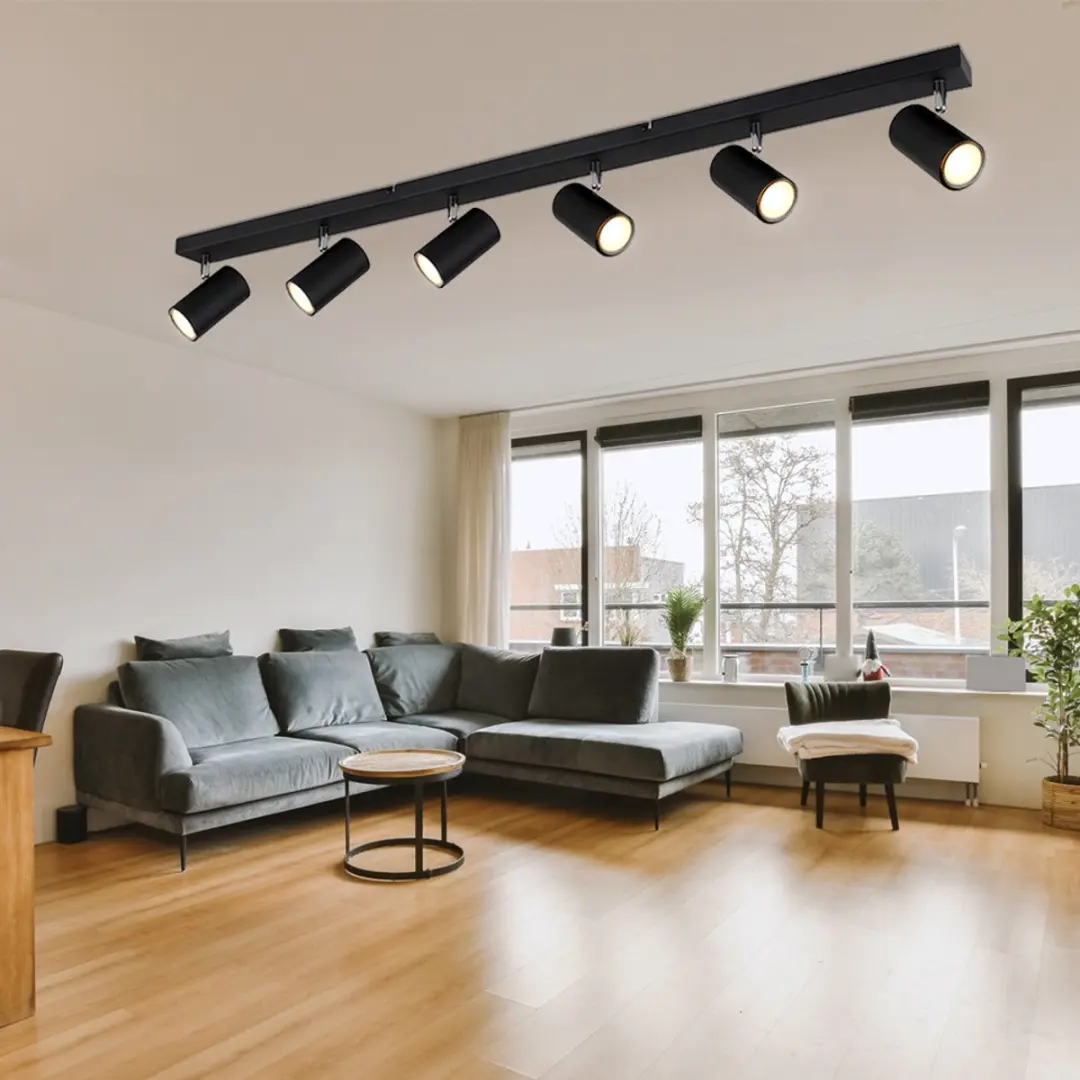 Globo Plafondlamp Spotstrip 6-vlam Zwart - 6x GU10