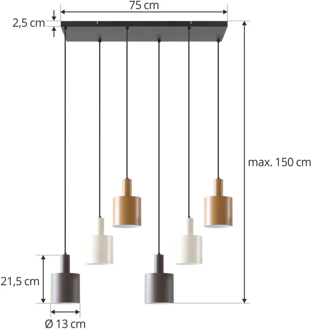 Lindby Hanglamp 6-Lichts IJzer - Donkerbruin/Koffiebruin/Beige