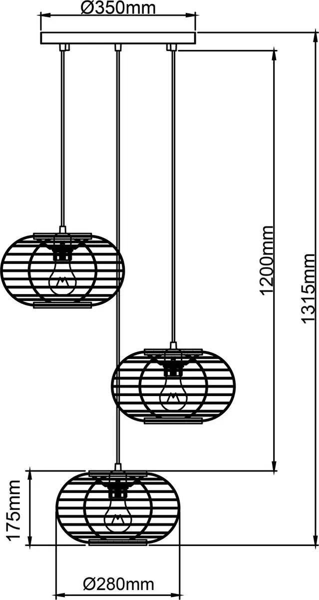 Brilliant Woodball Hanglamp E27 - 3x40W - Ø57cm - Mat zwart/natuur