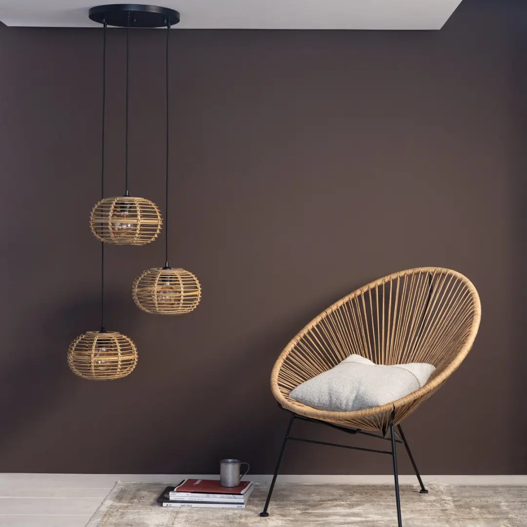 Brilliant Woodball Hanglamp E27 - 3x40W - Ø57cm - Mat zwart/natuur - afbeelding 6 van 6