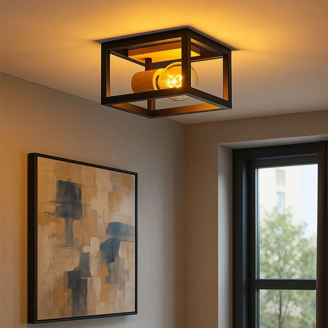 Globo Retro Plafondlamp Zwart - E27 1x - 14,5x22x22cm